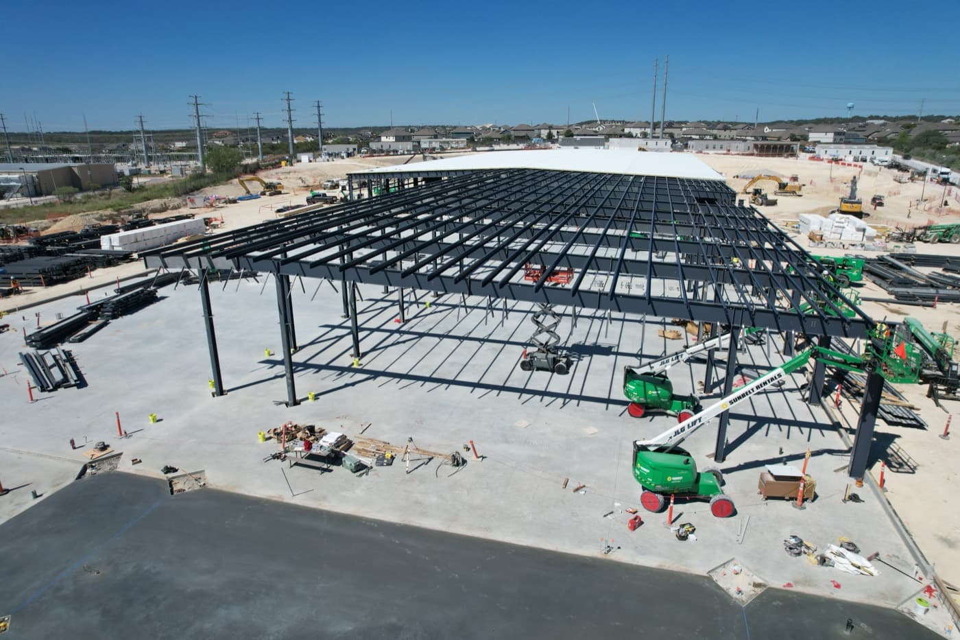 Structural steel frame of a commercial building