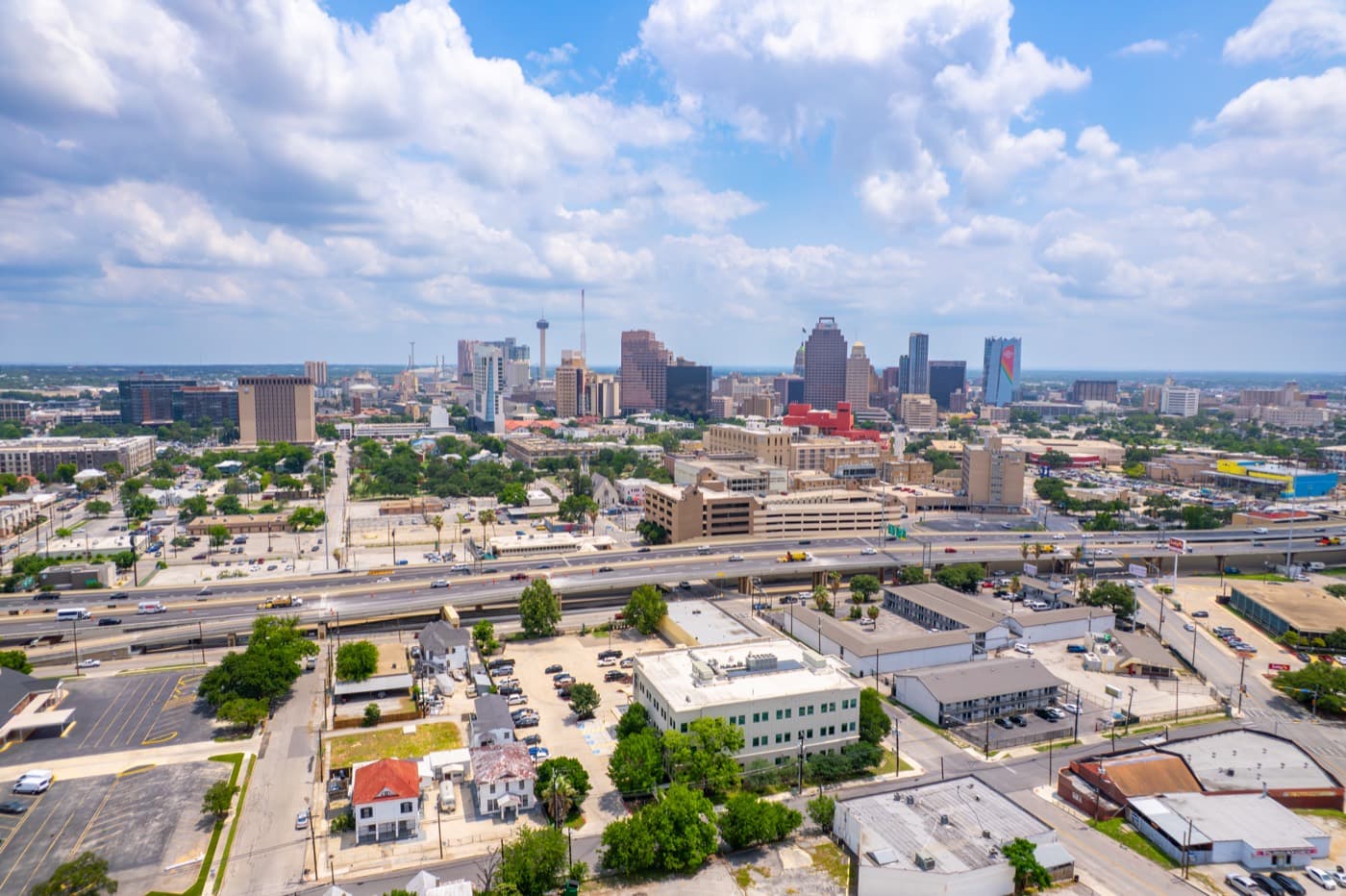 Downtown San Antonio skyline beyond the highway
