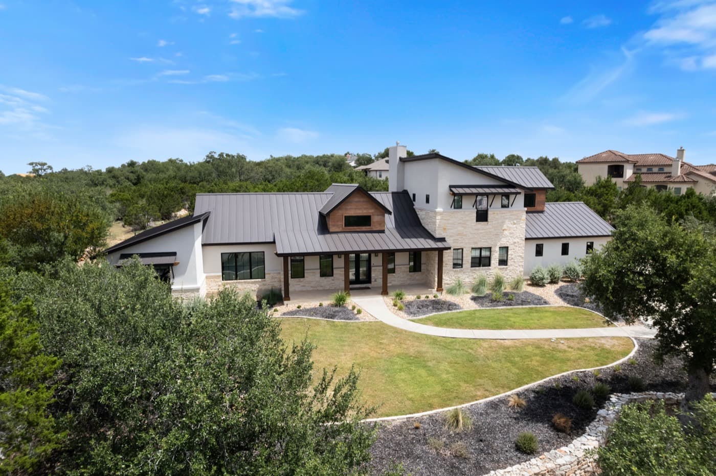 Custom home with a metal roof